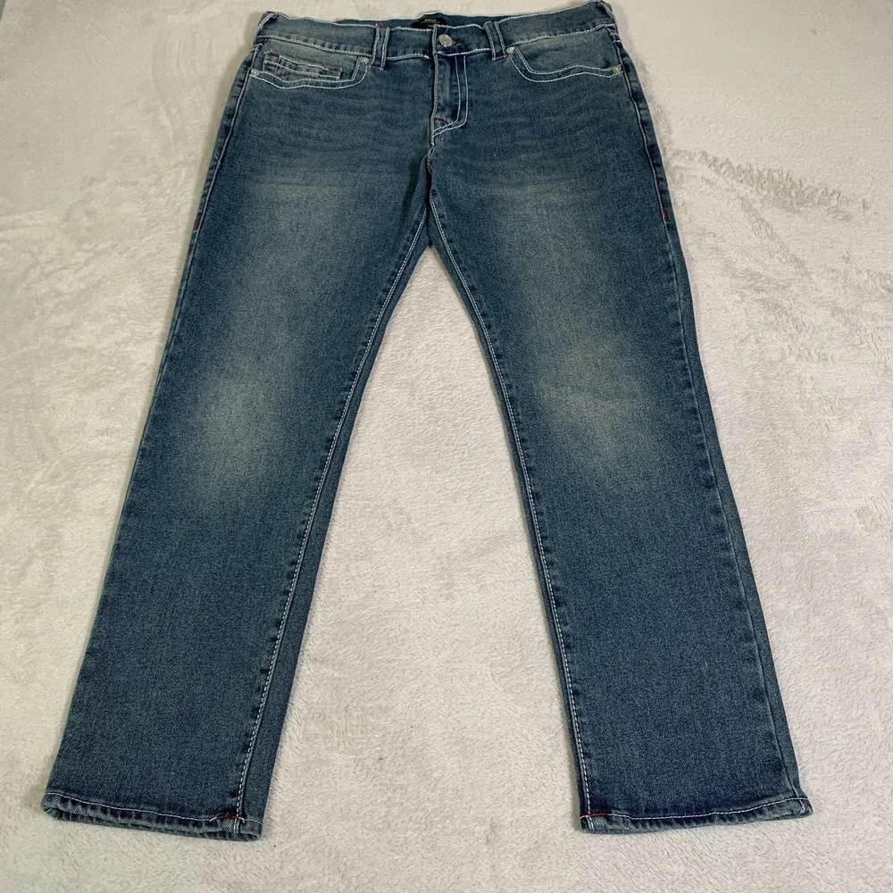 True Religion Rocco Big T Jeans Mens 34x30 Blue‎ Medium Wash Relaxed Skinny NEW